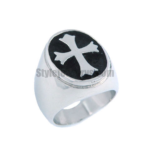 Stainless steel jewelry ring Fleur De Lis Cross Signet Ring SWR0030 - Click Image to Close